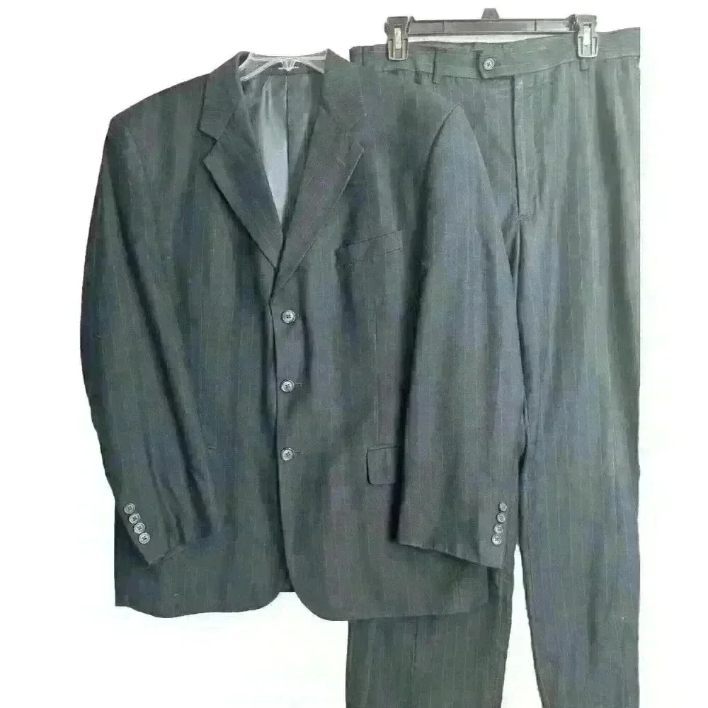 George Men's Navy Blue Pinstripe Suit 42R 36 x 27 Three Button Blazer‎ Trousers